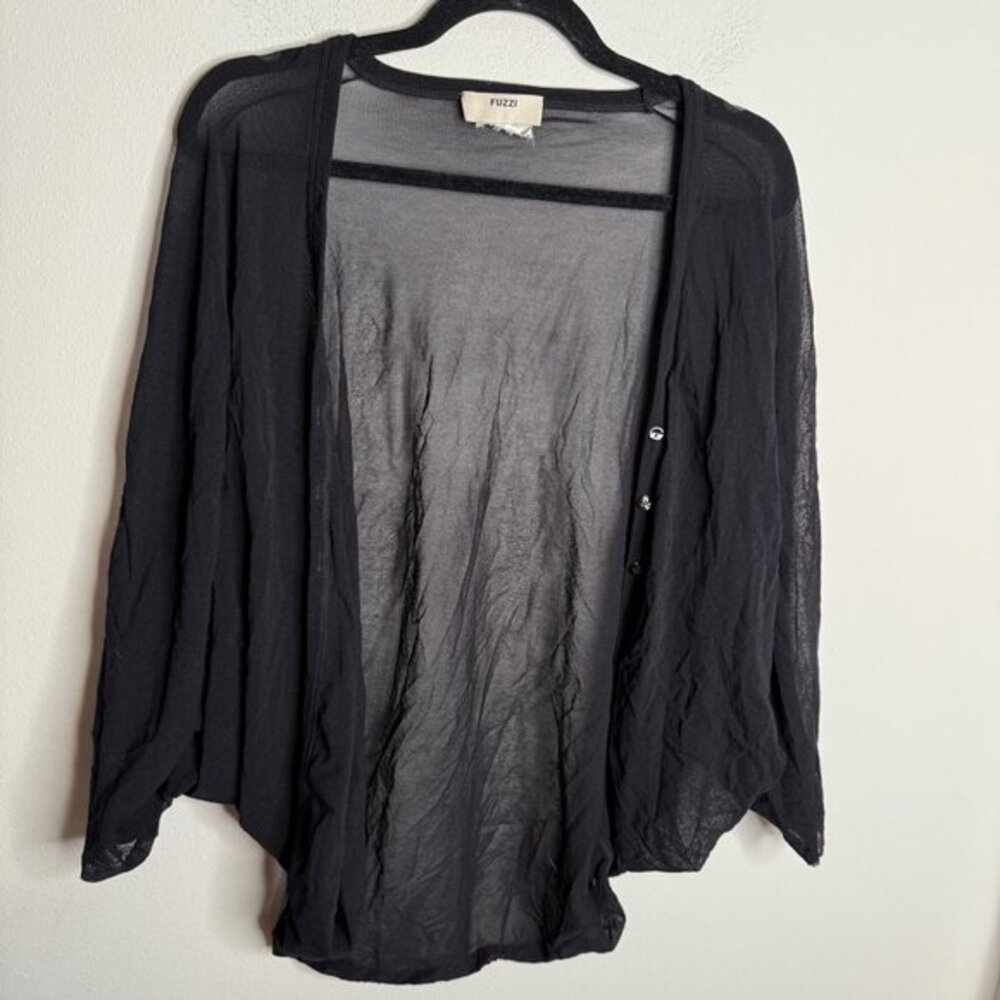 Fuzzi Women's Black Sheer Button‎ Up Long Sleeve Cardigan - Size M Medium